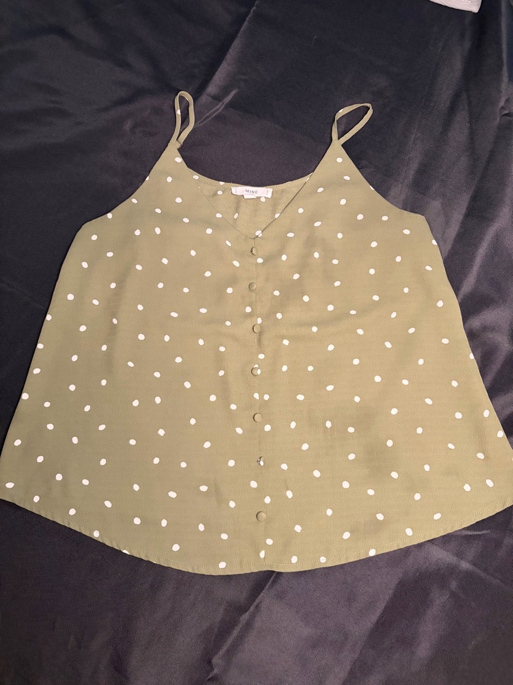 MINE Olive Green Polka Dot Button-Front Cami Size S